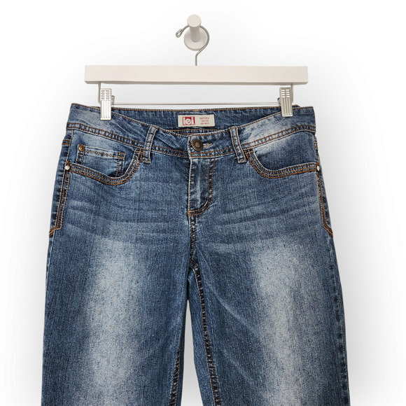 Y2K LEI Ashley Low Rise Slim Bootcut Jeans Brown Stitching Pocket Design Jeans 2 - Picture 2 of 10